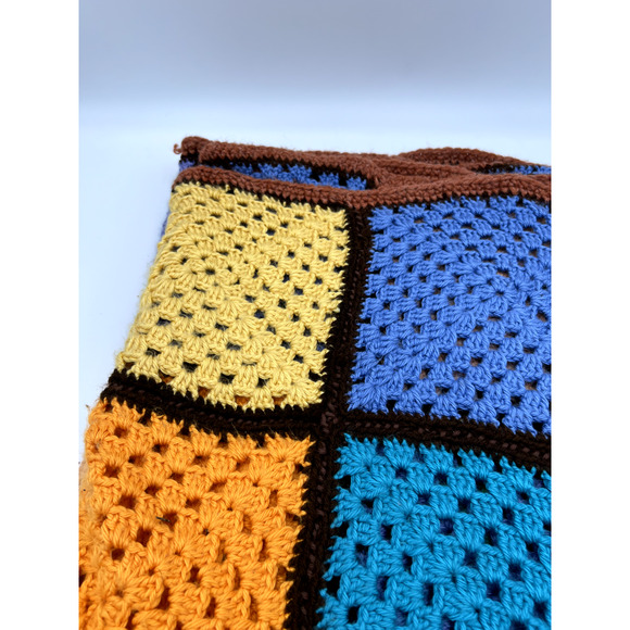 Handmade Afghan Blanket Color 60x40 Blocked Crochet Knit Orange Blue Green - Picture 13 of 14
